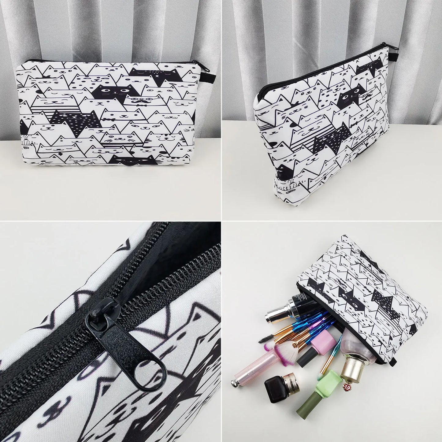 Anime Cat Print Women's Cosmetic Bag Fashion Portable Organizer Makeup Bags