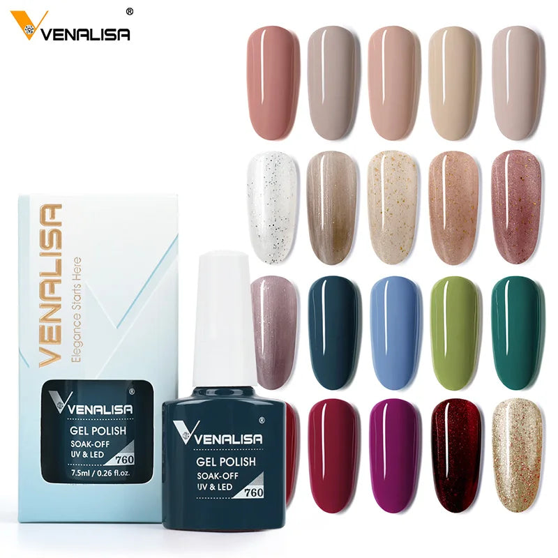 VENALISA Nail Gel Polish Semi Permanent Gellack Nail Art Salon 100 Color Glitter 7.5ml Soak off Organic UV LED Nail Gel Varnish