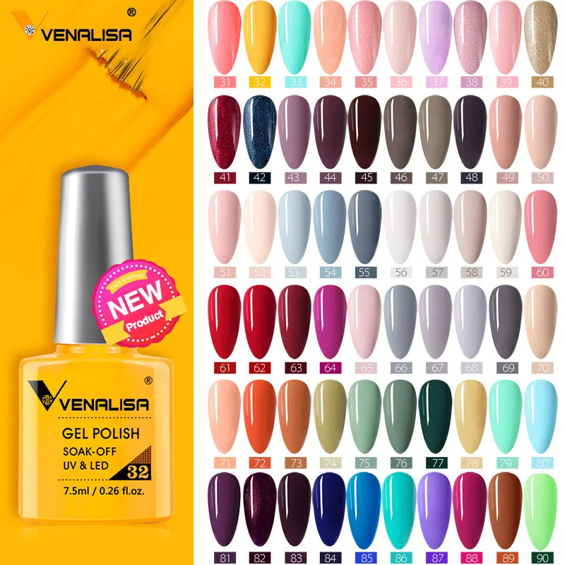 VENALISA Nail Gel Polish Semi Permanent Gellack Nail Art Salon 100 Color Glitter 7.5ml Soak off Organic UV LED Nail Gel Varnish