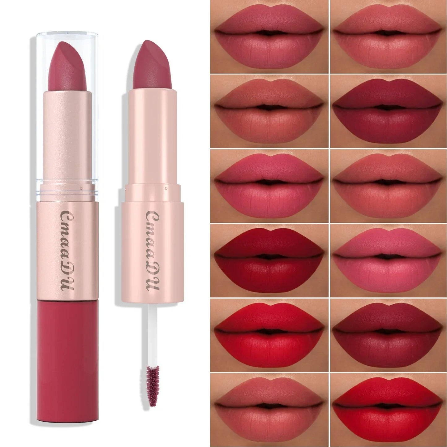 CmaaDu 12 color 2 in 1 24HR Locked Kiss. Weightless Colour. Waterproof Matte Lipgloss, Lipstick Long Lasting Lipstick.