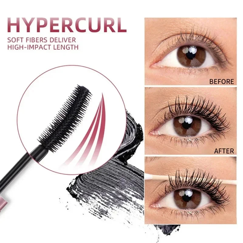 Waterproof Mascara Lengthening Eyelashes. Long Lasting Makeup Silky Eye Lash.  Black Extension and Smudge-proof Eye Korean Cosmetic