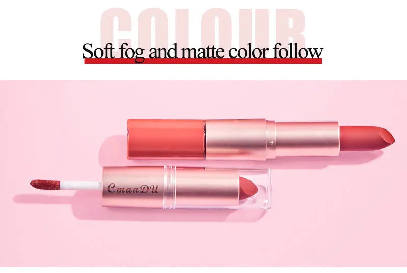 CmaaDu 12 color 2 in 1 24HR Locked Kiss. Weightless Colour. Waterproof Matte Lipgloss, Lipstick Long Lasting Lipstick.