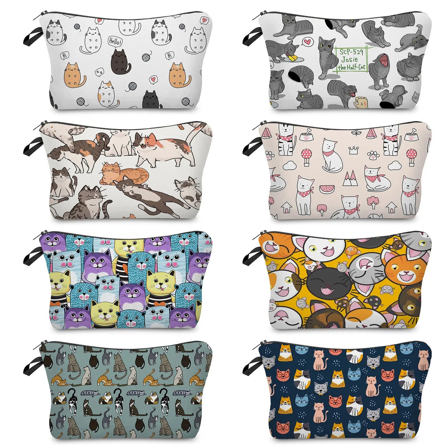 Anime Cat Print Women's Cosmetic Bag Fashion Portable Organizer Makeup Bags