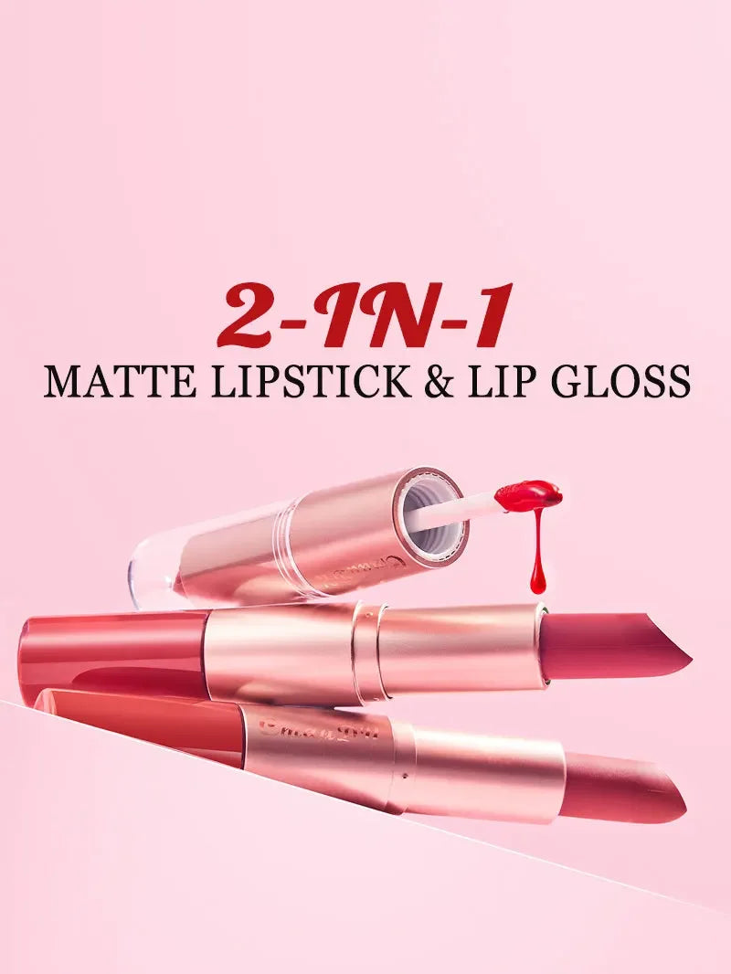 CmaaDu 12 color 2 in 1 24HR Locked Kiss. Weightless Colour. Waterproof Matte Lipgloss, Lipstick Long Lasting Lipstick.