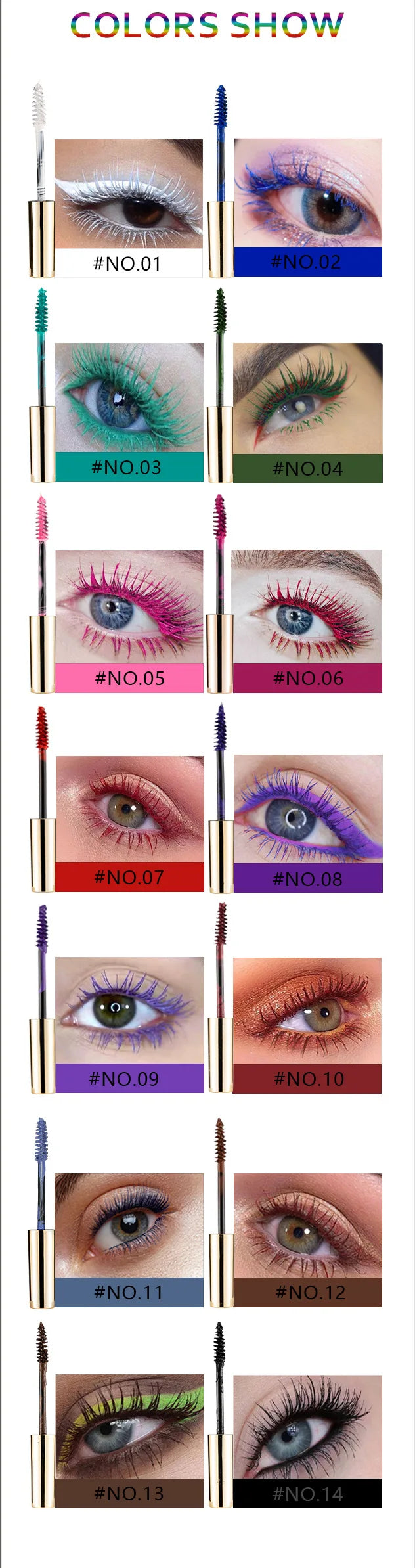 13 Colour Volume Mascara. Long Lasting. Styling. Waterproof and Quick Dry