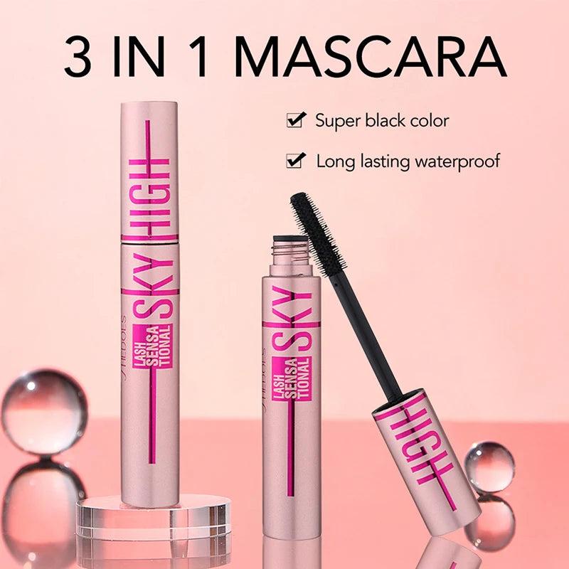 Waterproof Mascara Lengthening Eyelashes. Long Lasting Makeup Silky Eye Lash.  Black Extension and Smudge-proof Eye Korean Cosmetic