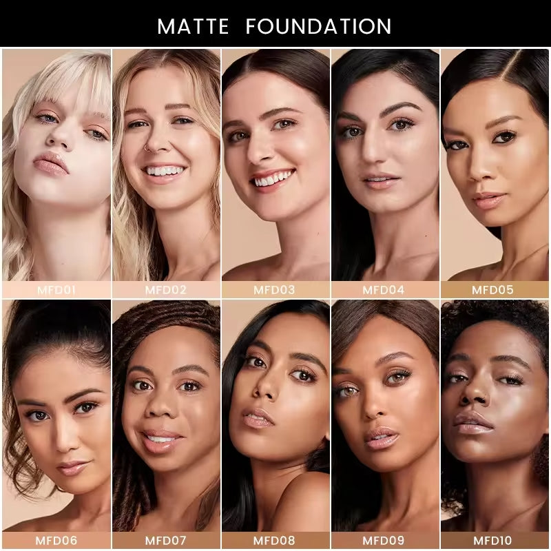 Matte Liquid Foundation: 10 Colours to choose from.